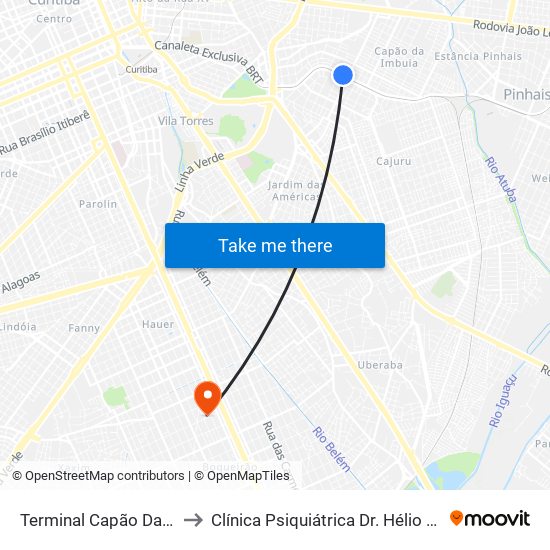 Terminal Capão Da Imbuia to Clínica Psiquiátrica Dr. Hélio Rotenberg map