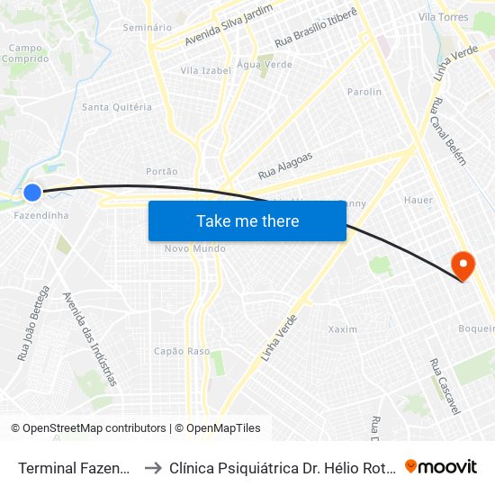 Terminal Fazendinha to Clínica Psiquiátrica Dr. Hélio Rotenberg map