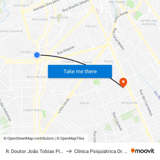 R. Doutor João Tobias Pinto Rebelo, 3500 to Clínica Psiquiátrica Dr. Hélio Rotenberg map