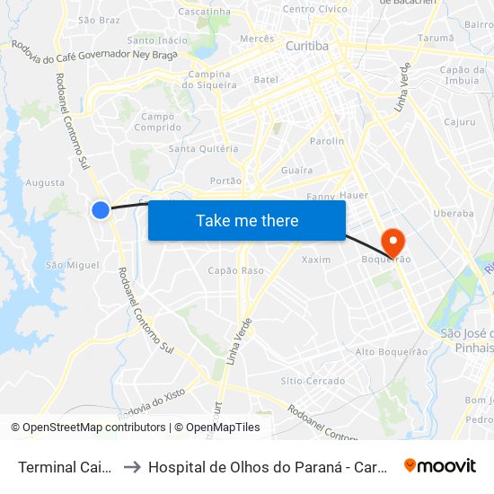 Terminal Caiuá to Hospital de Olhos do Paraná - Carmo map
