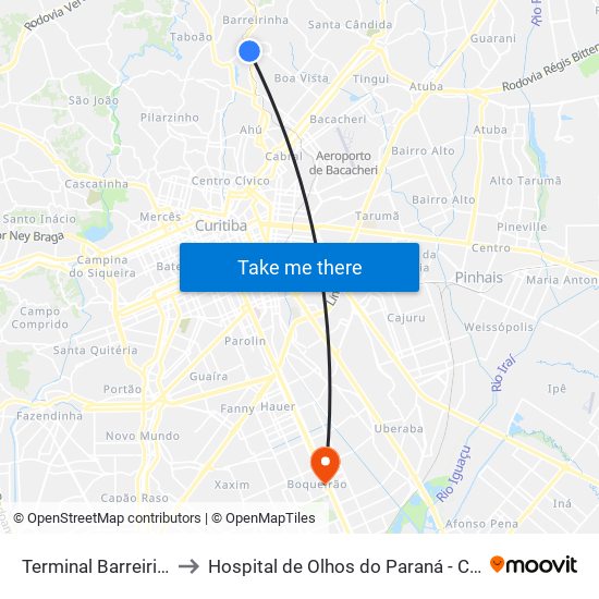 Terminal Barreirinha to Hospital de Olhos do Paraná - Carmo map