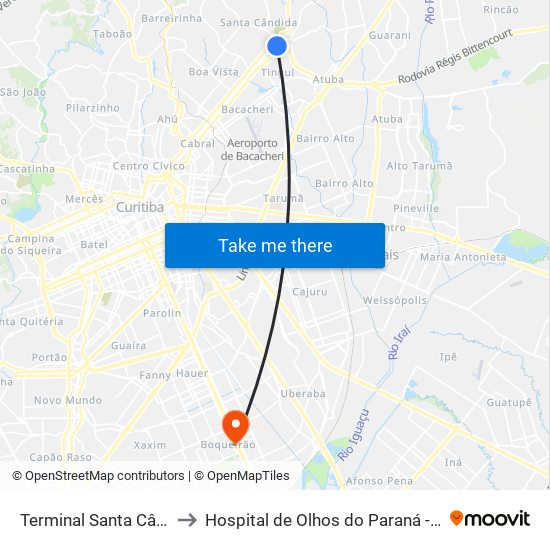 Terminal Santa Cândida to Hospital de Olhos do Paraná - Carmo map