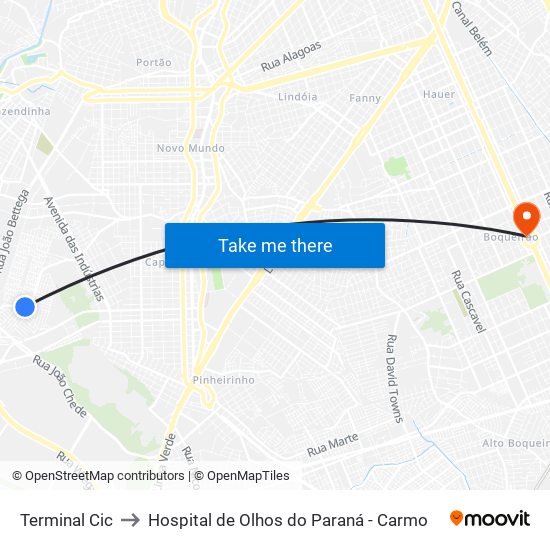 Terminal Cic to Hospital de Olhos do Paraná - Carmo map