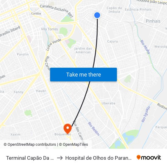 Terminal Capão Da Imbuia to Hospital de Olhos do Paraná - Carmo map