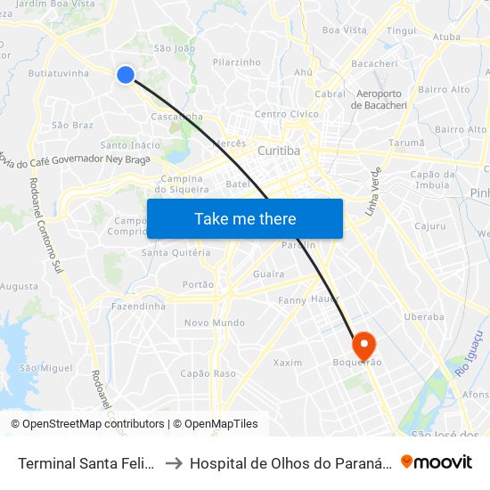 Terminal Santa Felicidade to Hospital de Olhos do Paraná - Carmo map