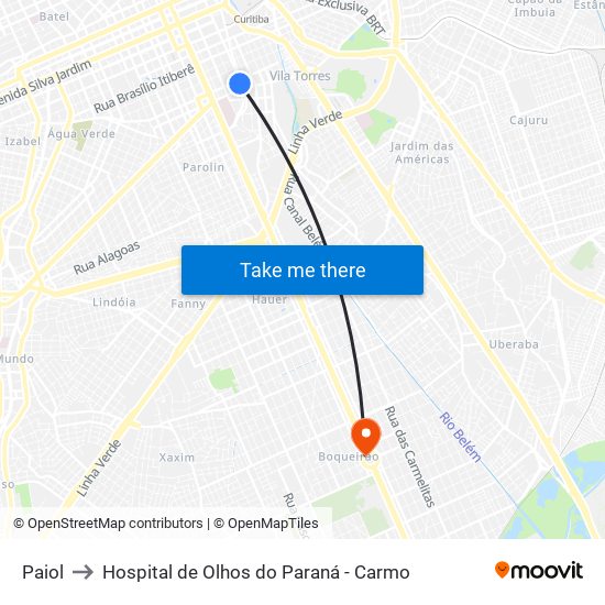 Paiol to Hospital de Olhos do Paraná - Carmo map