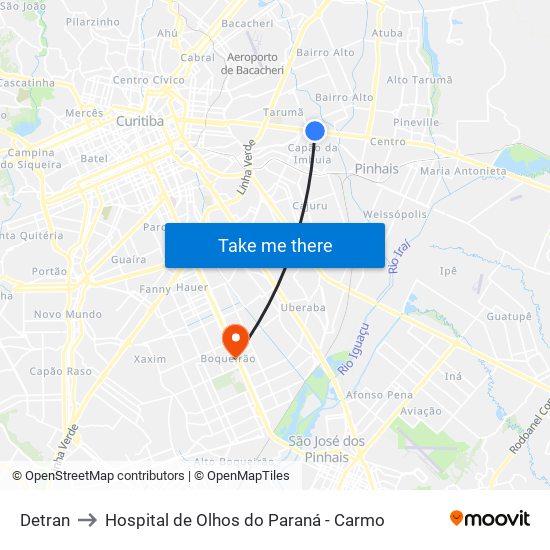 Detran to Hospital de Olhos do Paraná - Carmo map