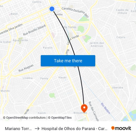 Mariano Torres to Hospital de Olhos do Paraná - Carmo map