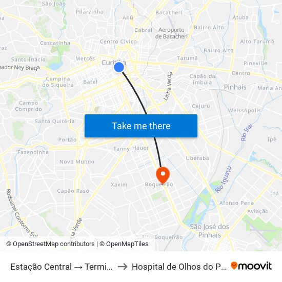 Estação Central → Terminal Capão Raso to Hospital de Olhos do Paraná - Carmo map