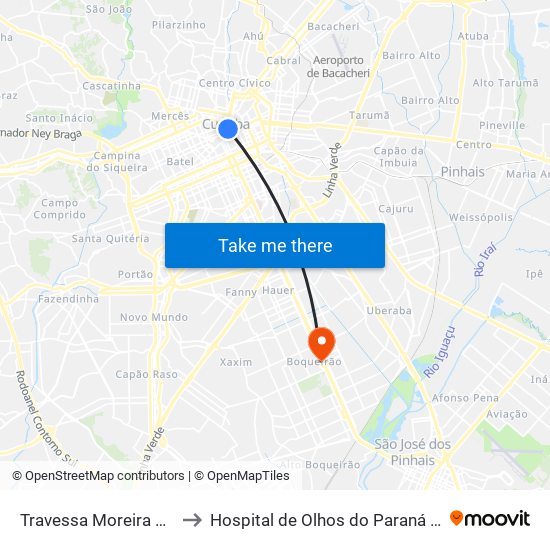 Travessa Moreira Garcez to Hospital de Olhos do Paraná - Carmo map