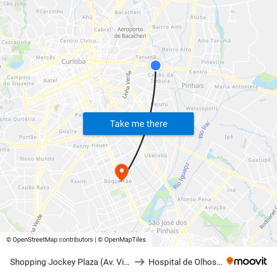 Shopping Jockey Plaza (Av. Victor Ferreira Do Amaral, 2300) to Hospital de Olhos do Paraná - Carmo map