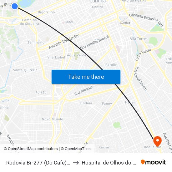 Rodovia Br-277 (Do Café) - Parque Barigui to Hospital de Olhos do Paraná - Carmo map