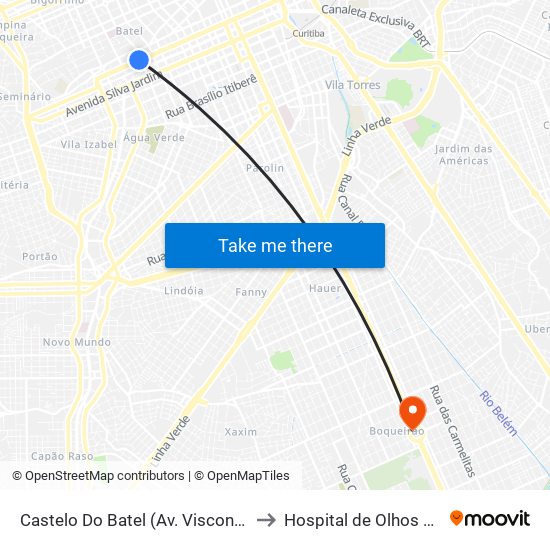 Castelo Do Batel (Av. Visconde De Guarapuava, 4610) to Hospital de Olhos do Paraná - Carmo map