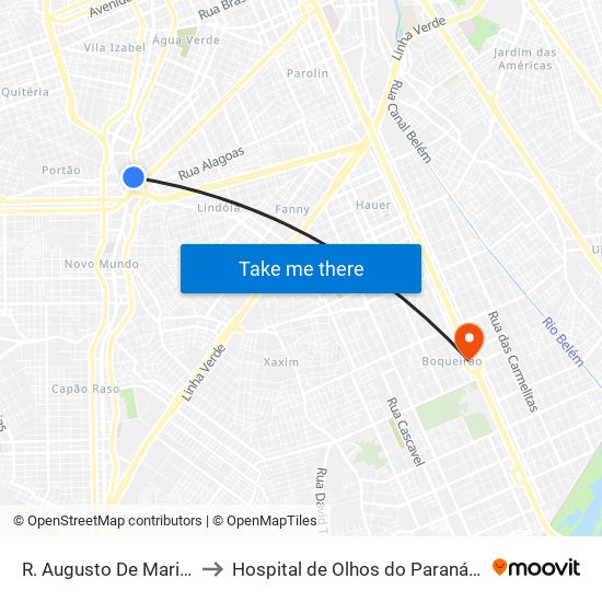 R. Augusto De Mari, 3865 to Hospital de Olhos do Paraná - Carmo map