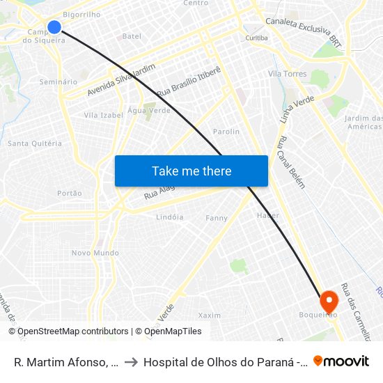 R. Martim Afonso, 2900 to Hospital de Olhos do Paraná - Carmo map