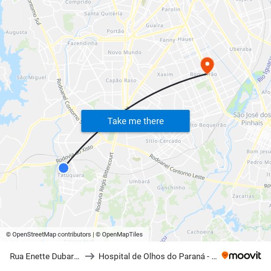 Rua Enette Dubard, 54 to Hospital de Olhos do Paraná - Carmo map