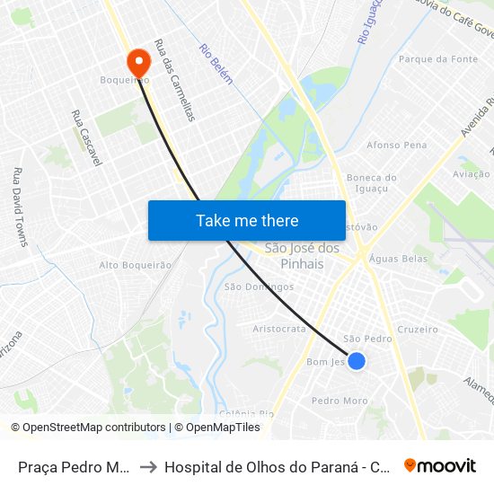 Praça Pedro Moro to Hospital de Olhos do Paraná - Carmo map