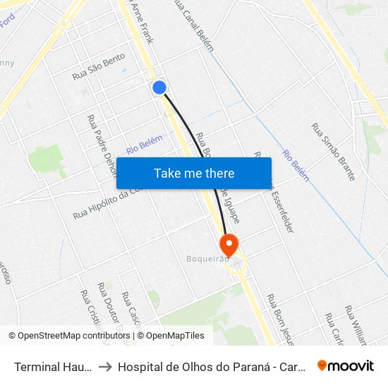 Terminal Hauer to Hospital de Olhos do Paraná - Carmo map