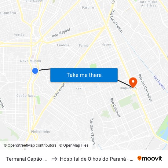 Terminal Capão Raso to Hospital de Olhos do Paraná - Carmo map