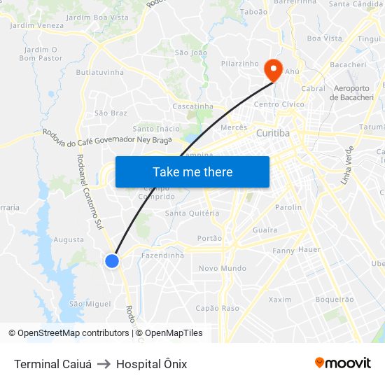 Terminal Caiuá to Hospital Ônix map