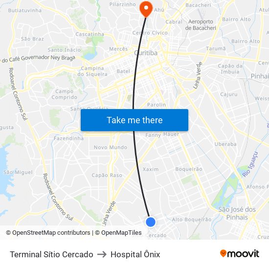 Terminal Sítio Cercado to Hospital Ônix map