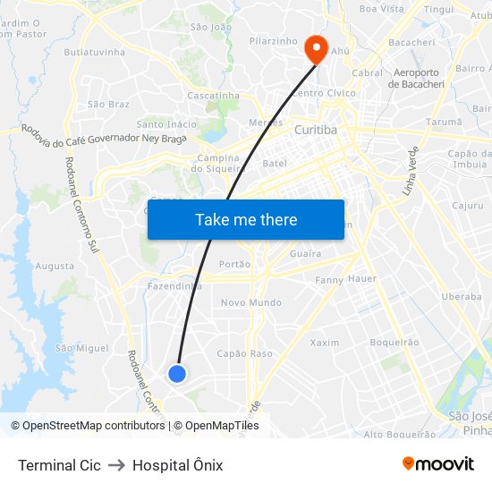 Terminal Cic to Hospital Ônix map