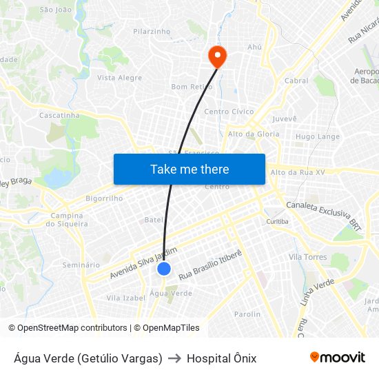 Água Verde (Getúlio Vargas) to Hospital Ônix map