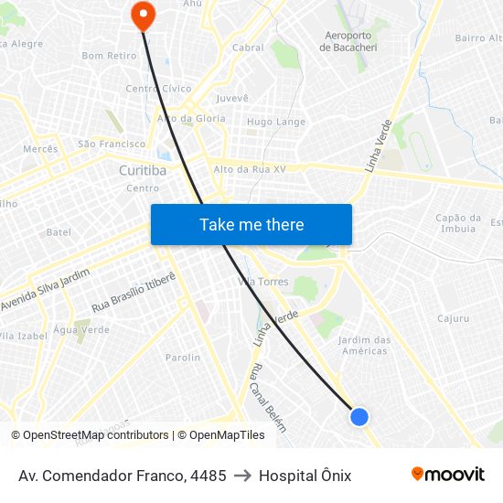 Av. Comendador Franco, 4485 to Hospital Ônix map