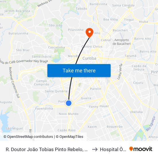 R. Doutor João Tobias Pinto Rebelo, 3500 to Hospital Ônix map