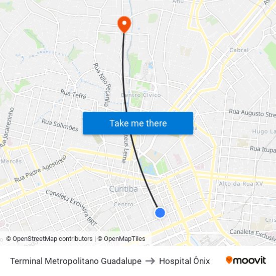 Terminal Metropolitano Guadalupe to Hospital Ônix map