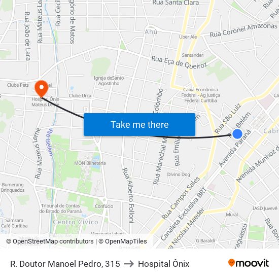 R. Doutor Manoel Pedro, 315 to Hospital Ônix map