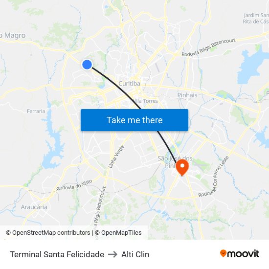 Terminal Santa Felicidade to Alti Clin map