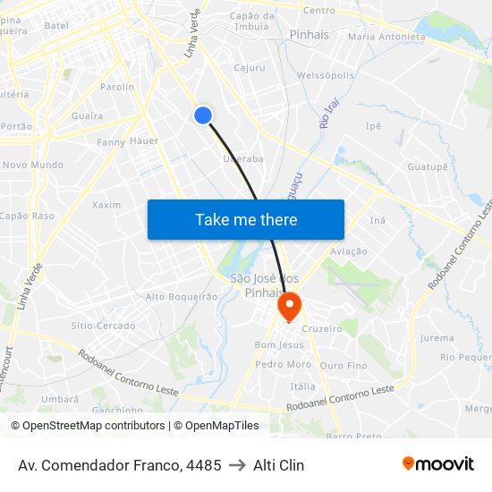 Av. Comendador Franco, 4485 to Alti Clin map