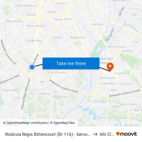 Rodovia Régis Bittencourt (Br 116) - Servopa to Alti Clin map