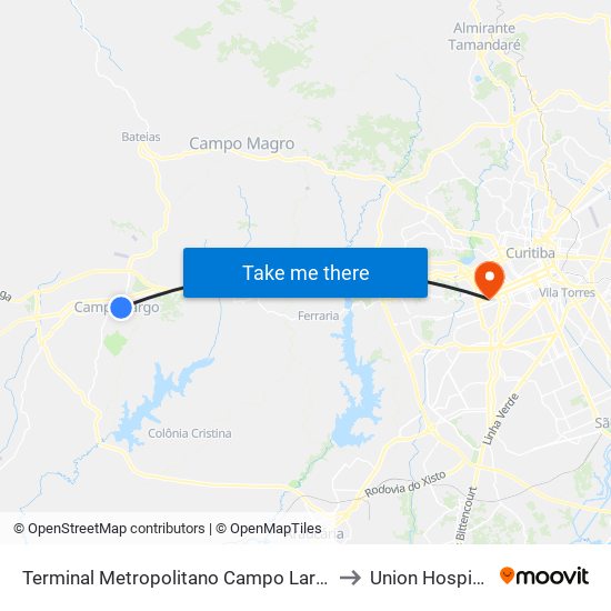 Terminal Metropolitano Campo Largo to Union Hospital map