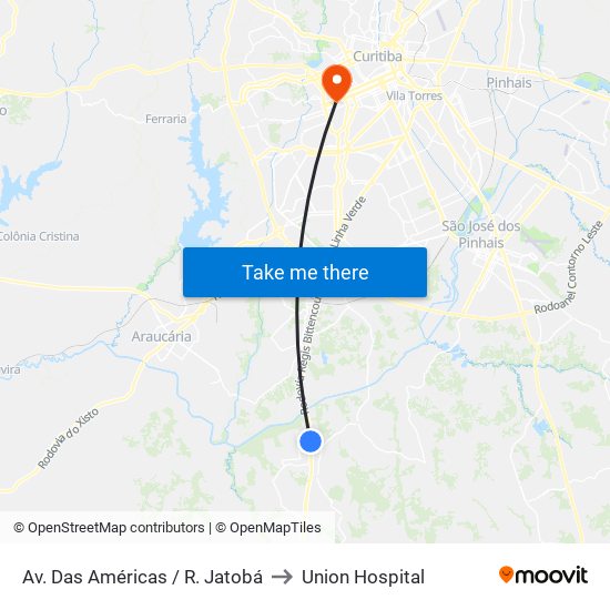 Av. Das Américas / R. Jatobá to Union Hospital map