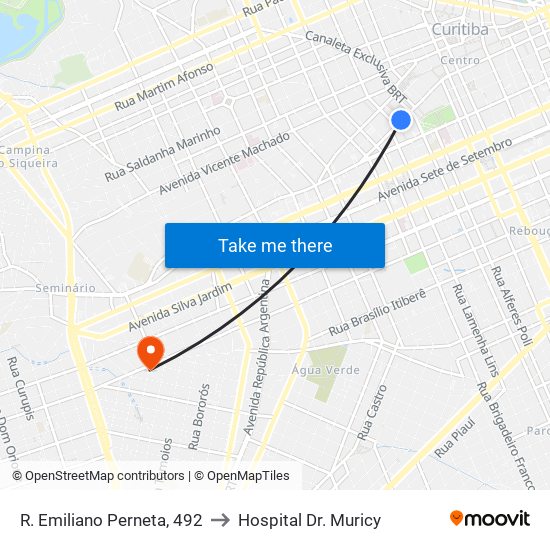 R. Emiliano Perneta, 492 to Hospital Dr. Muricy map
