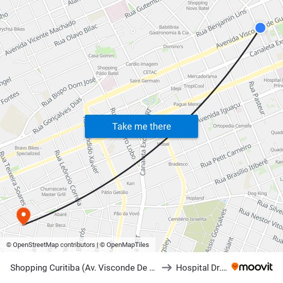 Shopping Curitiba (Av. Visconde De Guarapuava, 3850) to Hospital Dr. Muricy map