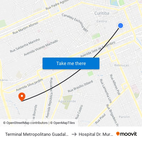 Terminal Metropolitano Guadalupe to Hospital Dr. Muricy map