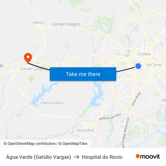 Água Verde (Getúlio Vargas) to Hospital do Rocio map