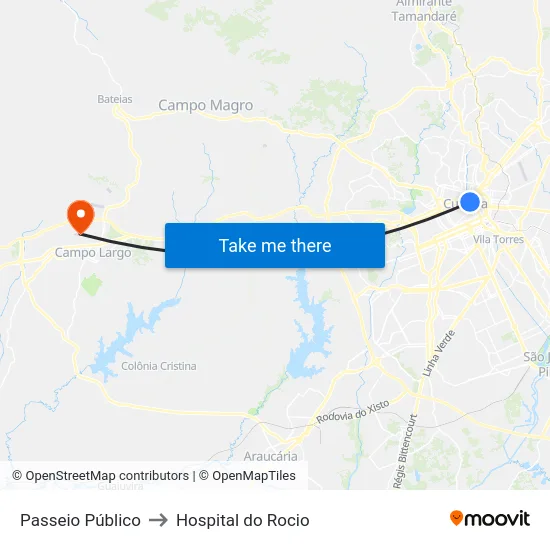 Passeio Público to Hospital do Rocio map