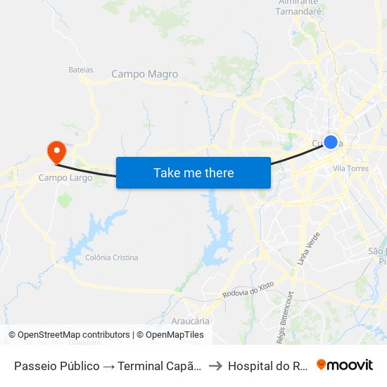 Passeio Público → Terminal Capão Raso to Hospital do Rocio map