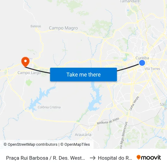 Praça Rui Barbosa (Desembargador Westphalen) to Hospital do Rocio map