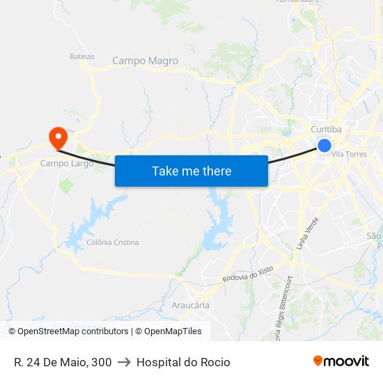 R. 24 De Maio, 300 to Hospital do Rocio map