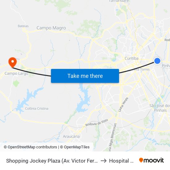 Shopping Jockey Plaza (Av. Victor Ferreira Do Amaral, 2694) to Hospital do Rocio map