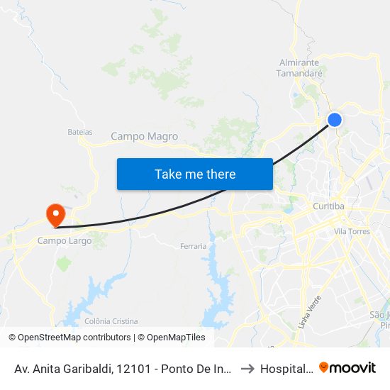 Av. Anita Garibaldi, 12101 - Ponto De Integração Temporal (Desembarque) to Hospital do Rocio map
