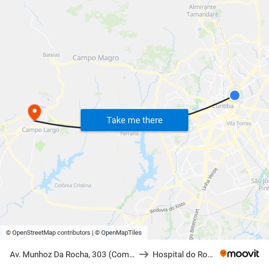 Av. Munhoz Da Rocha, 303 (Comec) to Hospital do Rocio map