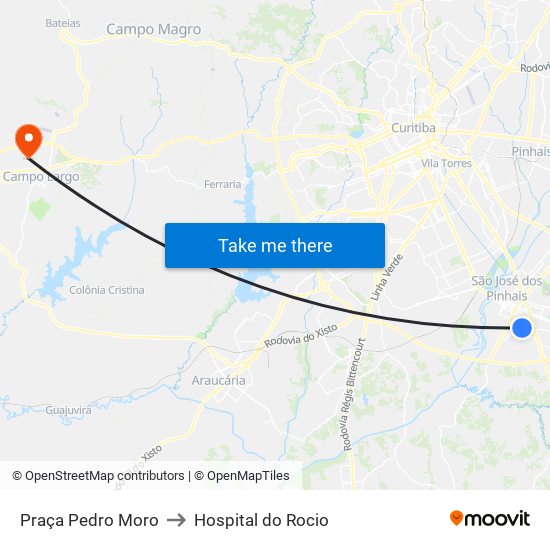 Praça Pedro Moro to Hospital do Rocio map