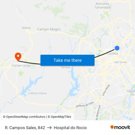 R. Campos Sales, 842 to Hospital do Rocio map