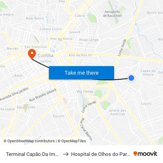 Terminal Capão Da Imbuia to Hospital de Olhos do Paraná map